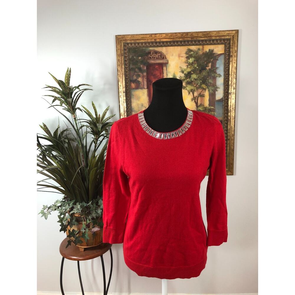 Liz Claiborne Career Sweater Women Small Red Cozy Luxe Office Party Holiday Glam